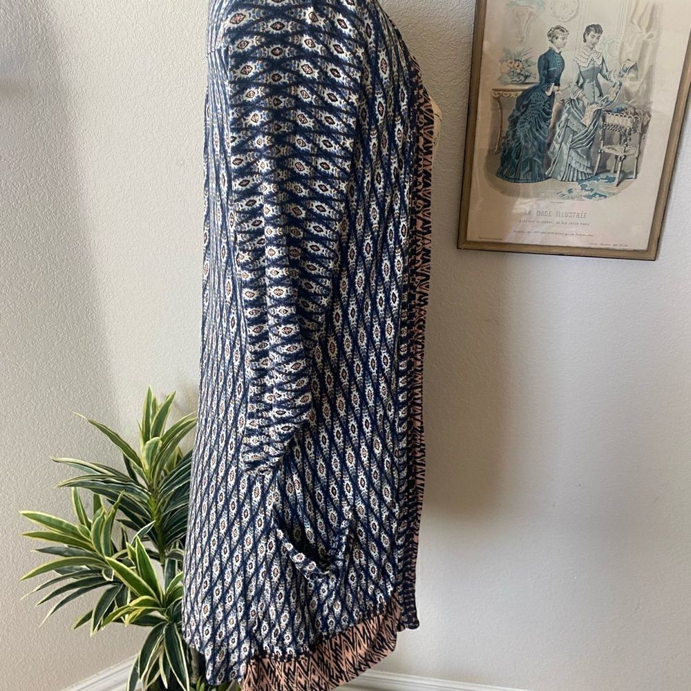 Olive Tree Boho Blue Tan Open Front Duster Cardigan sz M - Picture 7 of 7